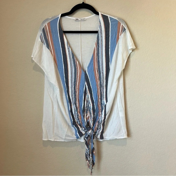 Zara striped tie front blouse - Picture 1 of 5
